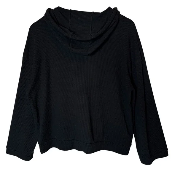 Chaser Rib Knit Boxy Hoodie‎ with Pockets Black size Large - Picture 4 of 5
